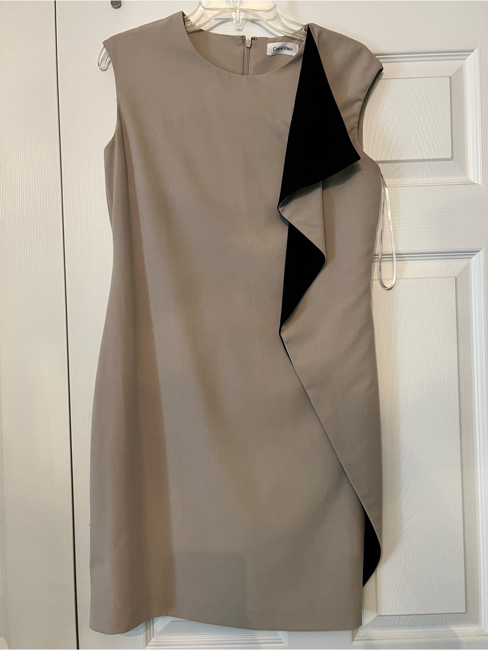 Calvin Klein Taupe Dress with Black Ruffle Accent